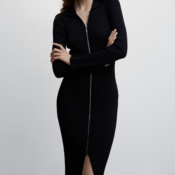 Express Black Ribbed zipper Midi Sweater Dress Size Medium - Picture 1 of 2